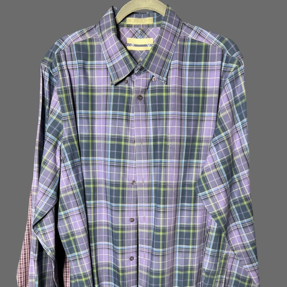Nordstrom Men's Long-Sleeve Button-Up Purple and Blue Plaid Shirt XL